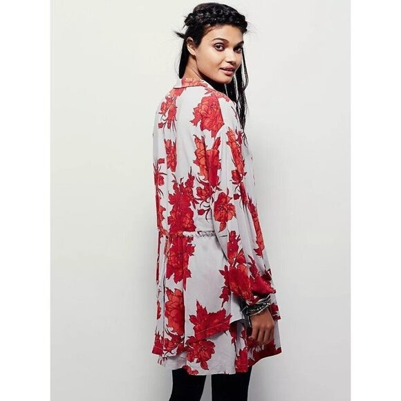 FREE PEOPLE Shake It Printed Sand Long Sleeve Mini Tunic Dress size small - Picture 2 of 9